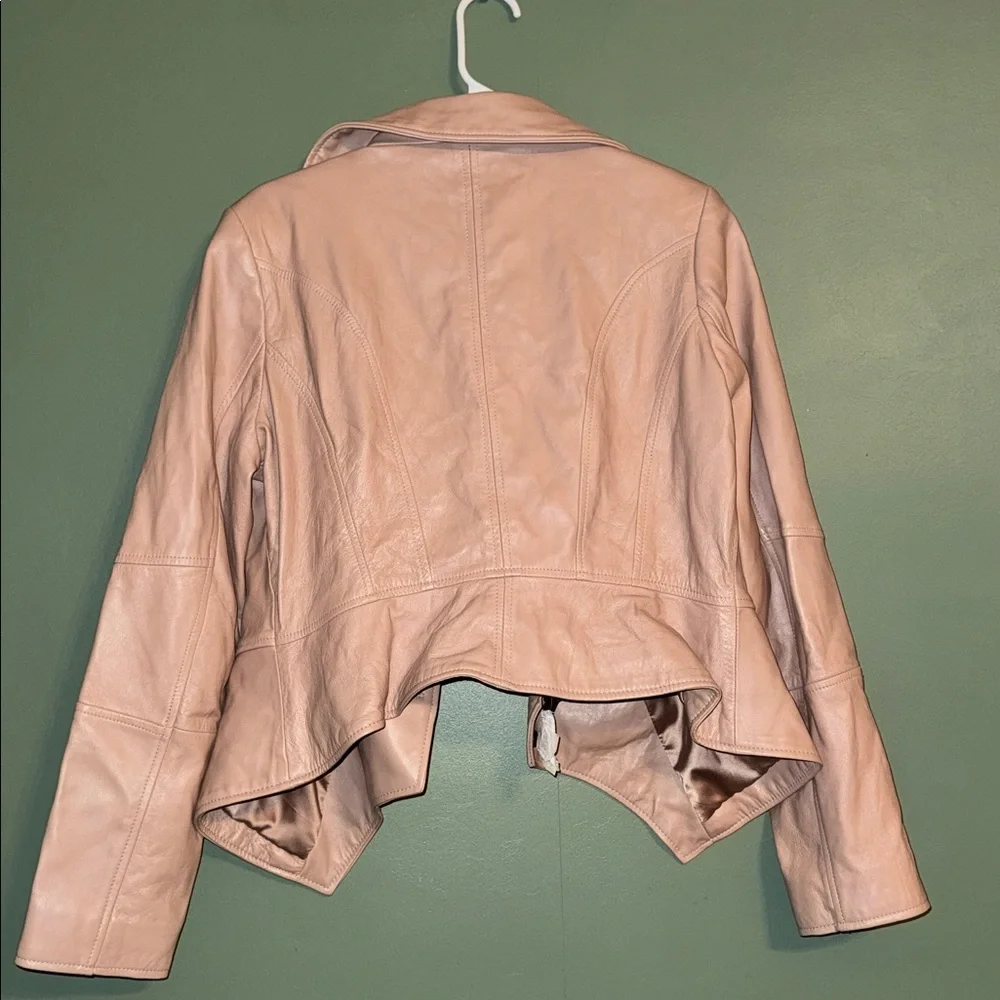 “cameo” pink G.I.L.I. women's genuine leather peplum moto jacket NEW - Picture 6 of 6